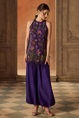 Purple Multicolor Floral Embroidered Co-ord Set