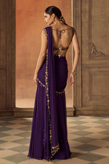 Purple and Gold Embroidered Saree