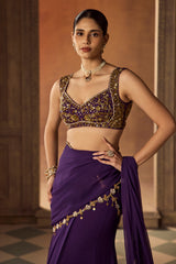 Purple and Gold Embroidered Saree