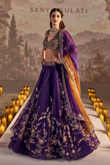 Purple Multicolour Floral Resham Lehenga Set