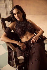 Brown Tasseled Blouse with Draped Saree