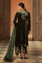Green Velvet Long Kurta and Pants Set