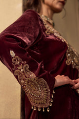 Mauve Velvet Embroidered Kurta Set