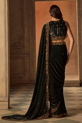 Green Velvet Embroidered Saree