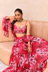 Red Floral Print Lehenga Set