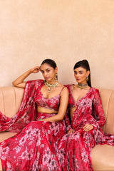 Red Floral Print Lehenga Set