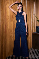 Blue Jacquard Jumpsuit