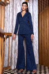 Blue Jacquard Pantsuit