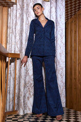 Blue Jacquard Pantsuit