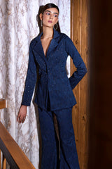 Blue Jacquard Pantsuit