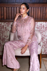 Pink Organza Shirt With Jacquard Pants