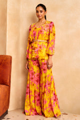 Yellow Floral Print Short Kurta Set