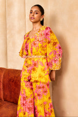 Yellow Floral Print Short Kurta Set