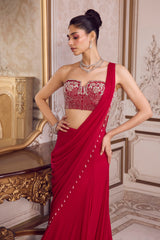 Magenta Chiffon Saree With Corset