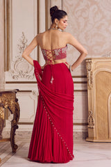 Magenta Chiffon Saree With Corset