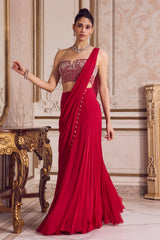 Magenta Chiffon Saree With Corset