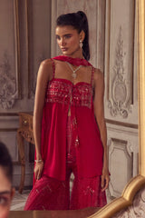 Magenta Flowy Peplum With Sharara Set