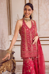Magenta Halter Neck Kurta and Sharara Set