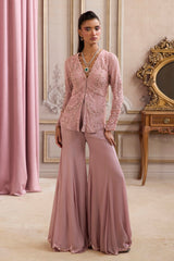 Champagne Rose Peplum With Pants Set