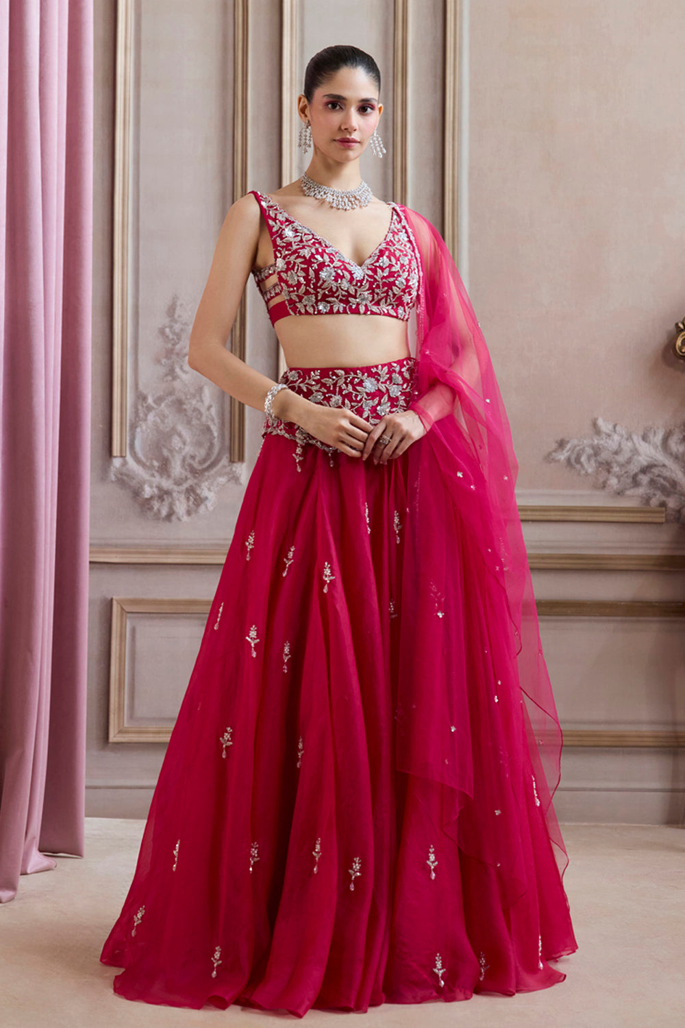 organza dress lehenga Women's Sky-Blue Organza Printed Lehenga Set