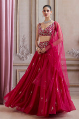 Magenta Organza Lehenga With Embroidered Belt