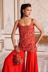 Rust Cutwork Kurta and Sharara Set