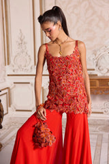 Rust Cutwork Kurta and Sharara Set