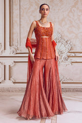 Rust Crushed Tissue Corset and Sharara Set