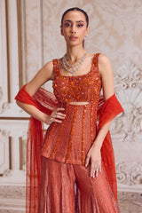 Rust Crushed Tissue Corset and Sharara Set