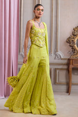 Neon Green Corset With Sharara Set