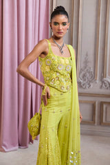 Neon Green Corset With Sharara Set