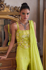 Neon Green Corset With Sharara Set