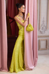 Neon Green Corset With Sharara Set