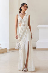 Pearl White Slit Saree