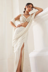 Pearl White Slit Saree