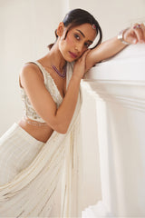 Pearl White Slit Saree