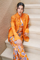 Rust Organza Floral Shirt and Pants Set