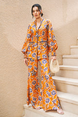 Rust Floral Print Summer Jacket With Pants