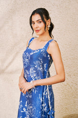 Blue and White Floral Printed Kurta Set