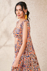Moroccan Printed Bustier, Cape and Pants Set