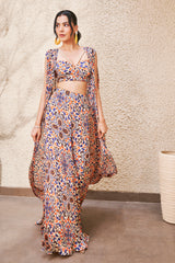 Moroccan Printed Bustier, Cape and Pants Set