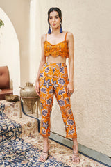 Rust Floral Printed Open Jacket Set