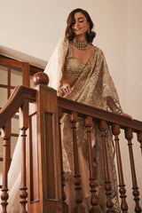 Tissue Pre Drape Saree With Veil