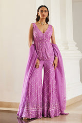Bubblegum Pink Tonal Peplum Sharara Set