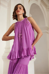 Bubblegum Pink Halterneck Top Sharara Set