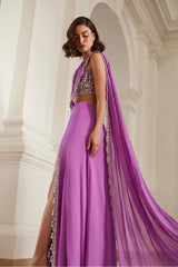 Bubblegum Pink Corset Slit Saree