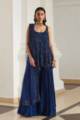 Teal Blue Biased Kurta With Sharara Set