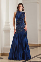 Teal Blue Saree With Bodysuit