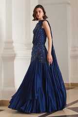 Teal Blue Saree With Bodysuit