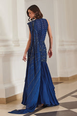 Teal Blue Saree With Bodysuit